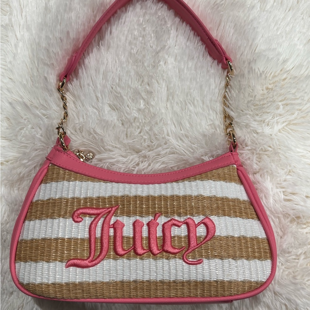 Juicy Couture Pink and Tan Striped Shoulder Bag